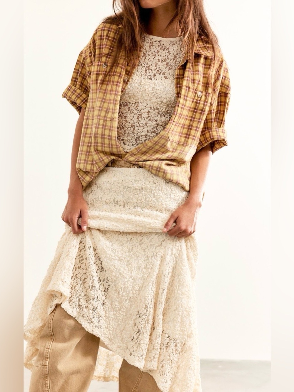 NWT FREE PEOPLE LANEY LACE MIDI SKIRT SET NATURAL COMBO - Picture 3 of 4